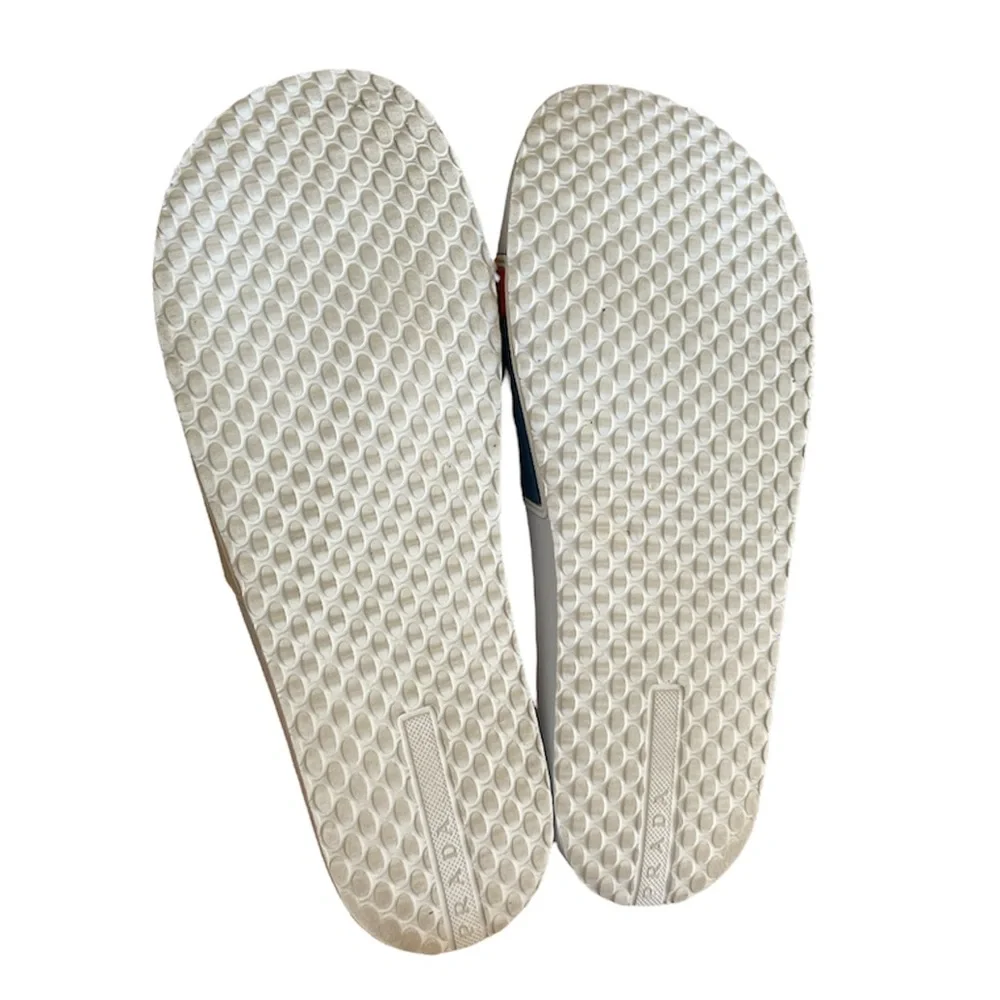 Prada Logo Embossed Poolside Slides Sandals Bianco- Rossi US size 12